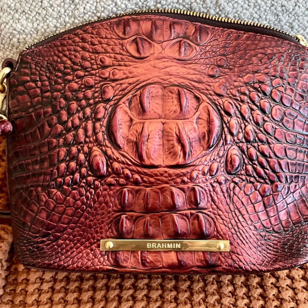 Brahmin Burgundy Croc-Embossed Crossbody Bag - Picture 3 of 6